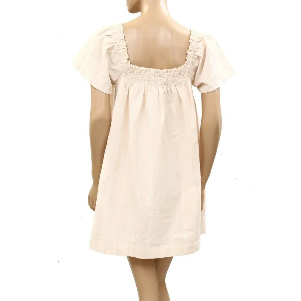 Free People Free Est Mila Mini Dress Smocked Puff Sleeves Striped XS 287944